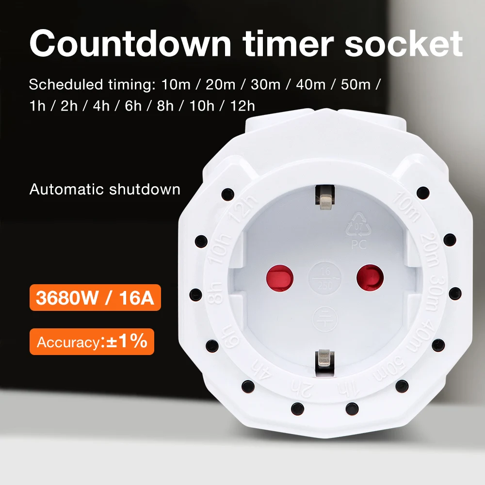 Toma de temporizador de 12 horas, toma de temporizador de Cuenta atrás, interruptor de sincronización Universal, enchufe europeo de 220V, toma de sincronización para electrodomésticos, carga de cocina