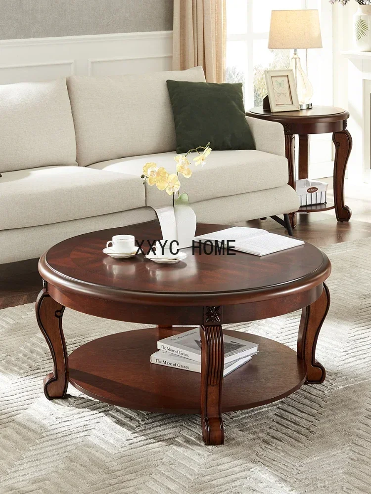 

American Country Solid Wood round Coffee table Living Room Walnut Tea Simple Coffee