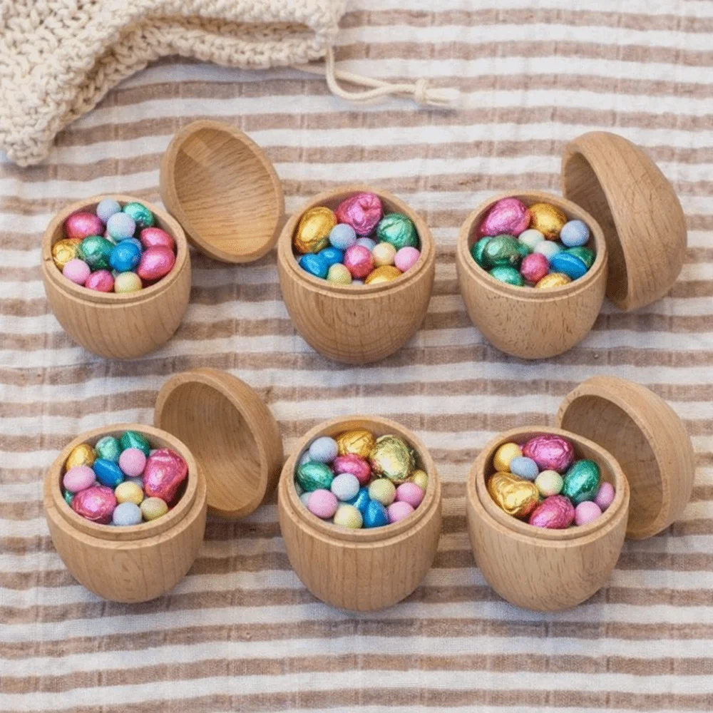 Unfinished Wooden Easter Eggshells Handcrafted Empty Carved Wooden Eggshells Multi-Purpose Mini Easter Egg Hunt Holiday Decor