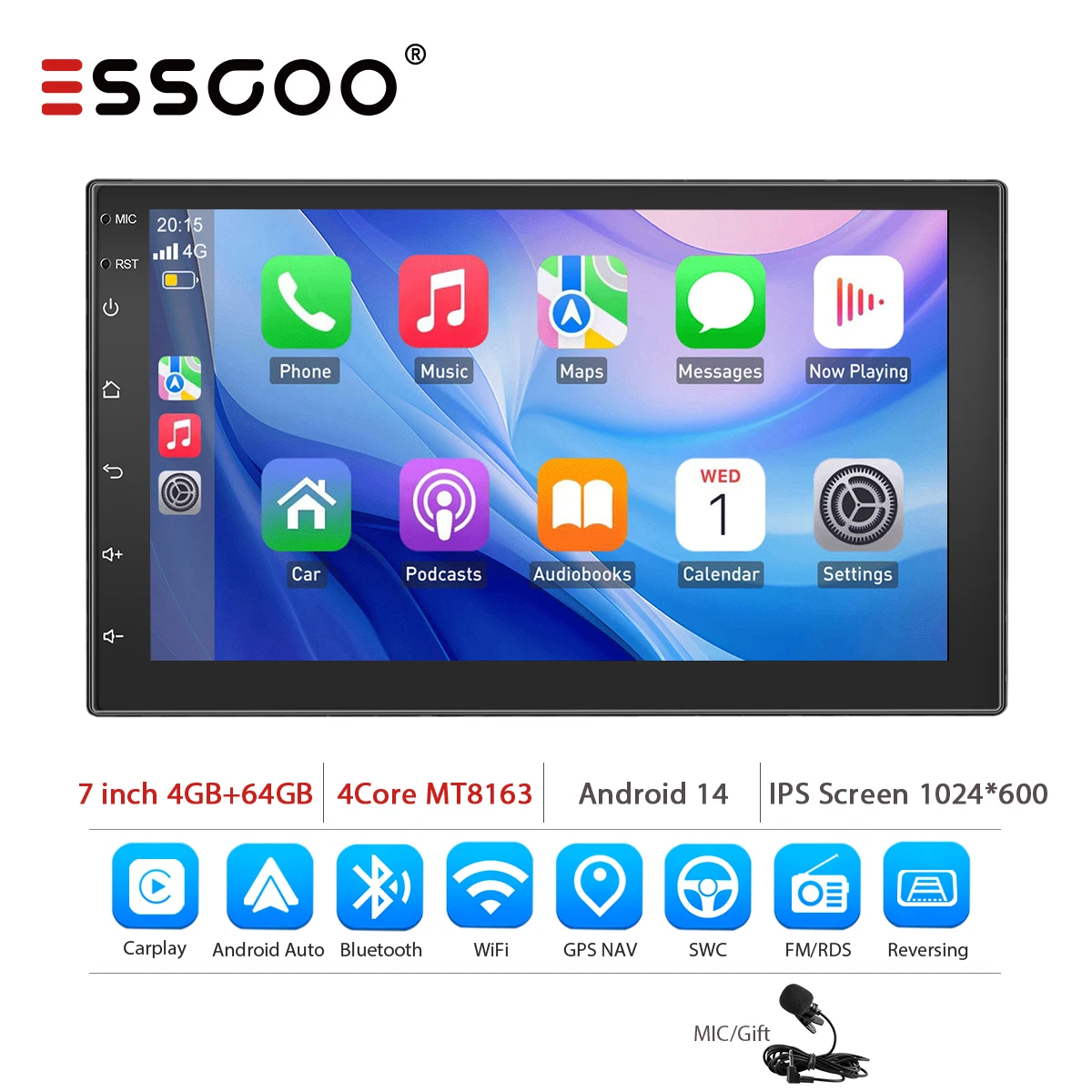 ESSGOO 7 9 10 inch Universele CarPlay Android Auto Autoradio voor VW Fiat Renault Nissan Hyundai GPS Multimedia Autoradio Stereo