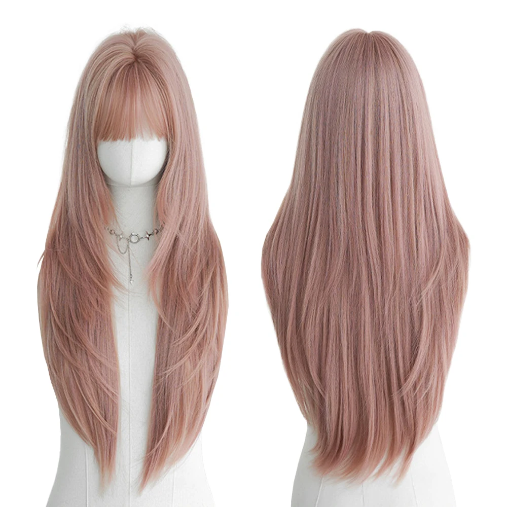 

High-Level Synthetic Wigs With Long Straight Hair And Bangs Are Suitable For Women'S Daily Parties Natural Heat-Resistant Wigs