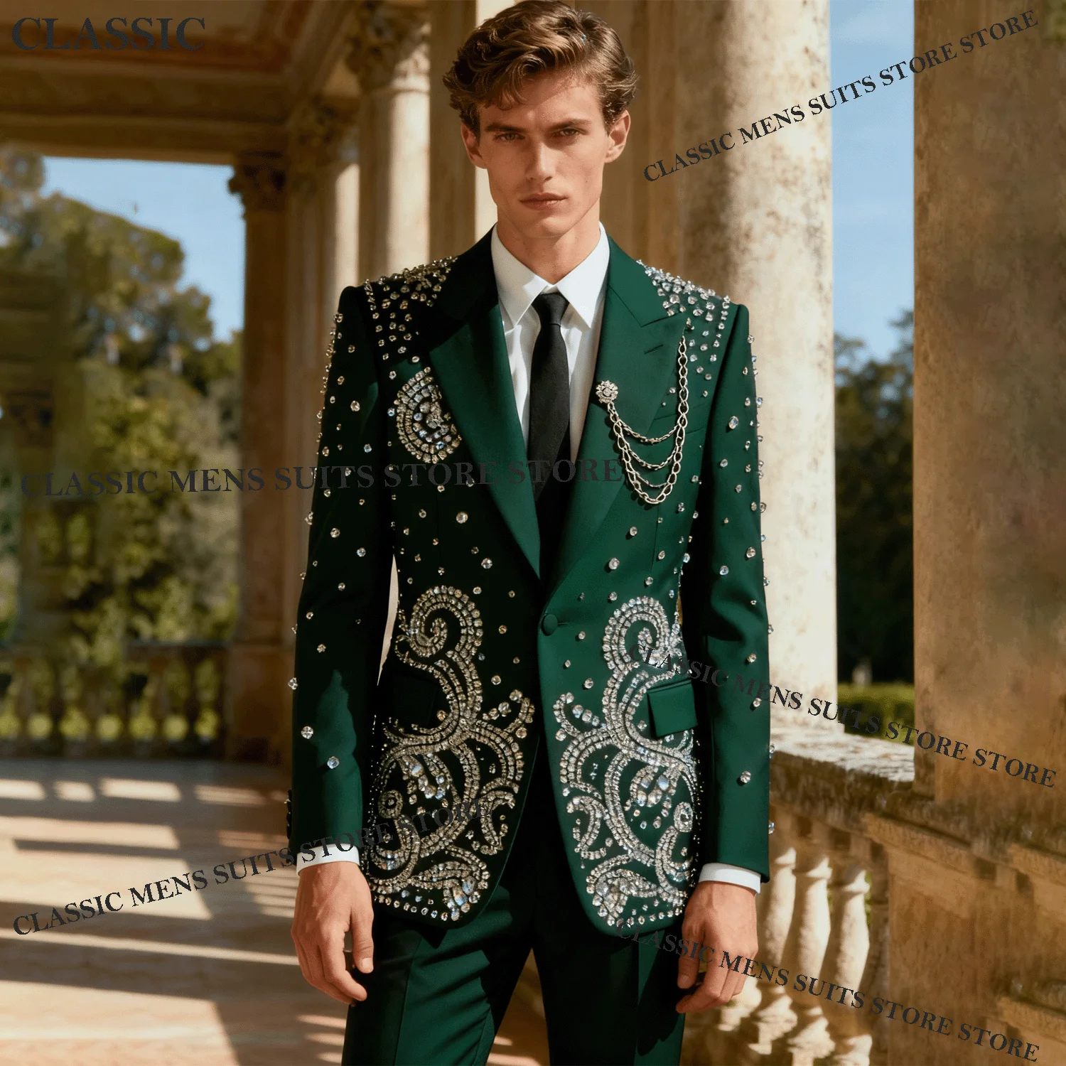 

Блестящий металлический ювелирный орнамент, смокинг, мужские костюмы, комплект из 2 предметов, индивидуальный свадебный пиджак для жениха, мужской пиджак для выпускного вечера, тонкий вечерние Ternos Completo