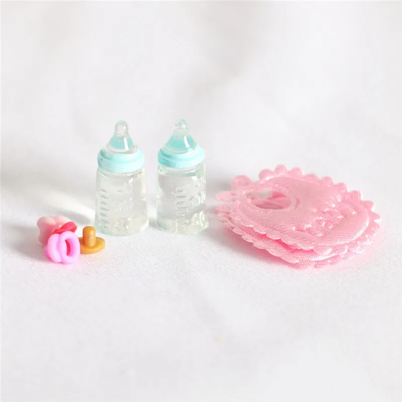3pcs Dollhouse Baby Supplies Bib Mini Bottle Miniature Simulation Kid Scene Doll Accessories Home Decor Baby Room Decoration