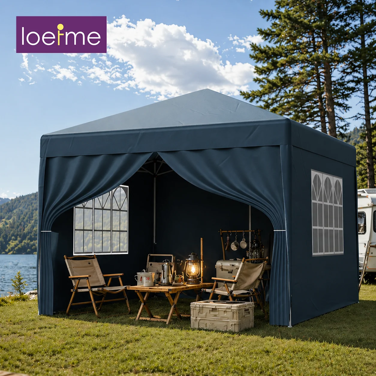 LOEFME 3x3m Pop Up Gazebo Outdoor Canopy Tent Waterproof Sun Shelter Adjustable Height for Garden Patio Party Camping Market