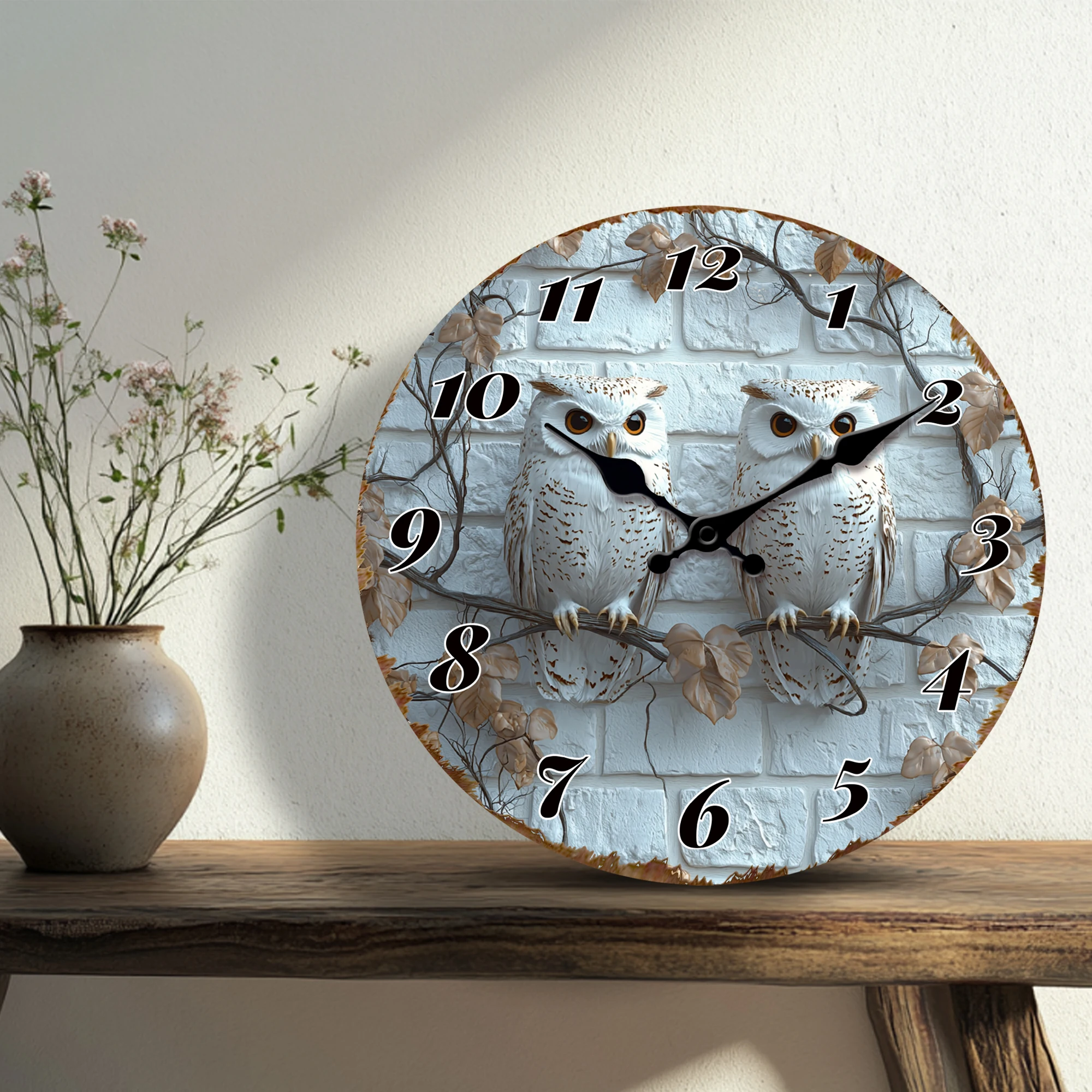 Adorable Owls on Branch Wall Clock - Ideal for Nature-Inspired Living Room, Bedroom, or Nursery Decor - Silent Operation