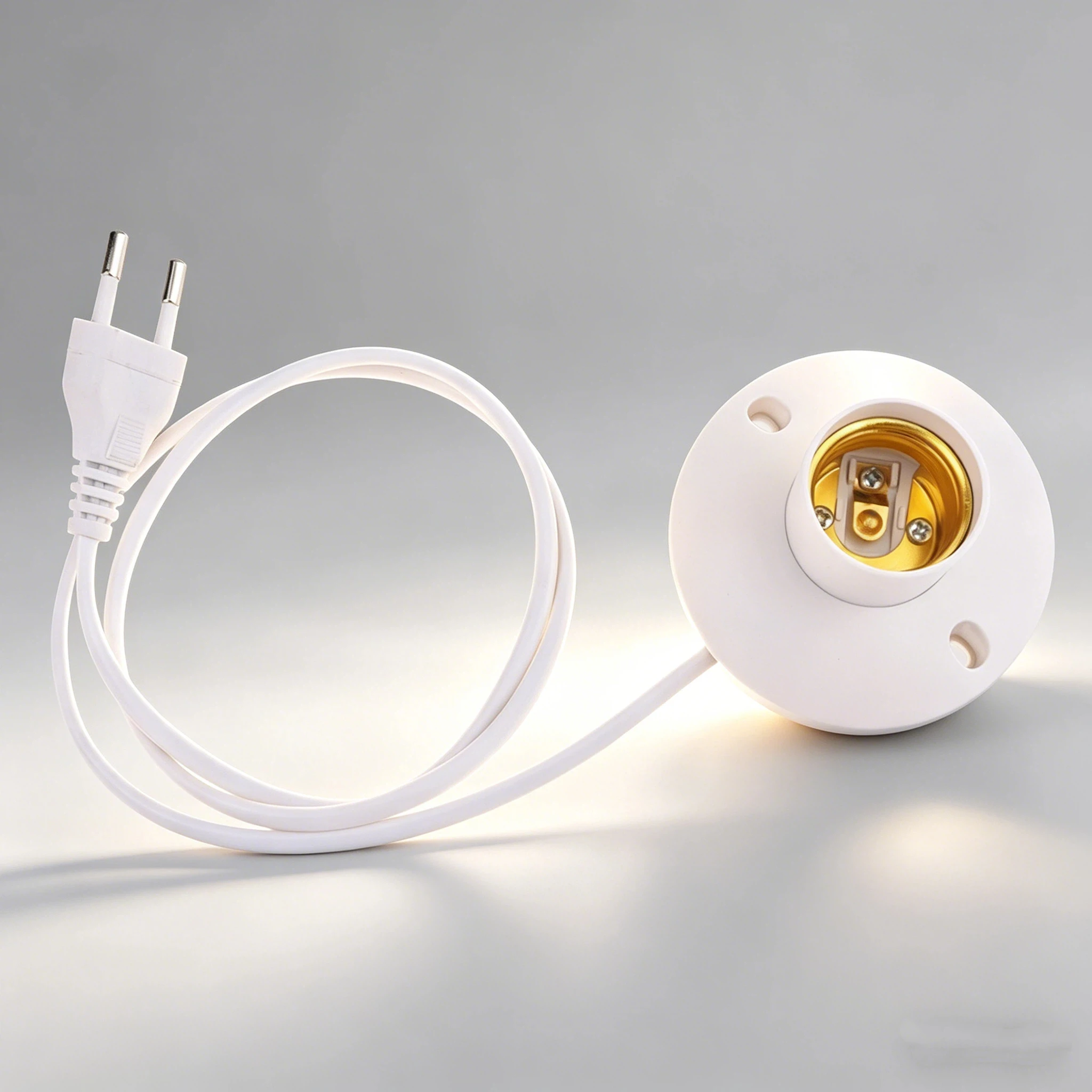 EU E27 Lamp Base Holder Dome Socket With Cable, Indoor Desktop Nightstand Table Light DIY Replacement Lampholder Fittings
