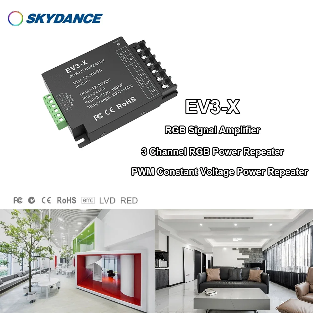 DC12V-36V EV3-X 30A 3CH PWM Constant voltage output Repeater RGB LED Signal Amplifier Apply to RGB LED strip or Module