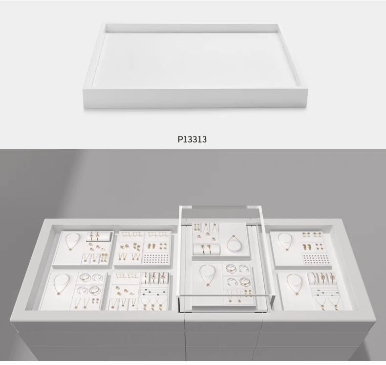 Oirlv Weißes Schmuck-Display-Tablett für Ringe, Ohrringe, Leder-Schmuck-Tabletts, Präsentationstabletts für Armreifen, Armbänder und Halsketten – Detail 10