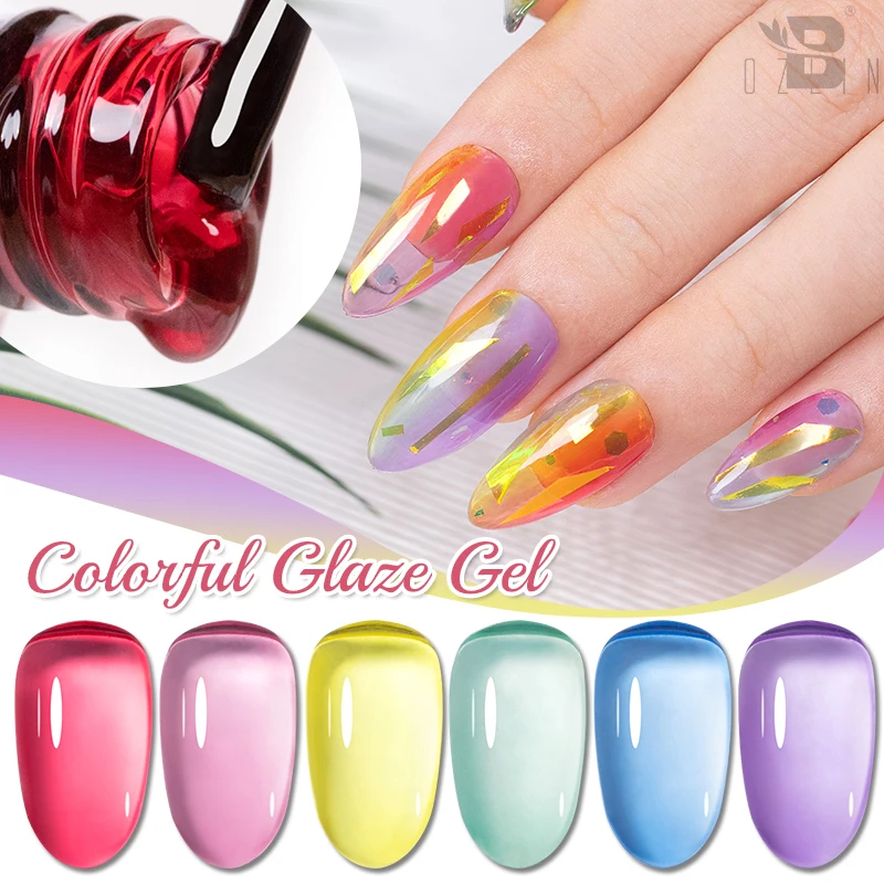 

BOZLIN 7.3ML Summer Jelly Transparent Colorful Glaze Gel Nail Enamel Polish Soak Off UV LED Nail Art Semi Permanent Varnish