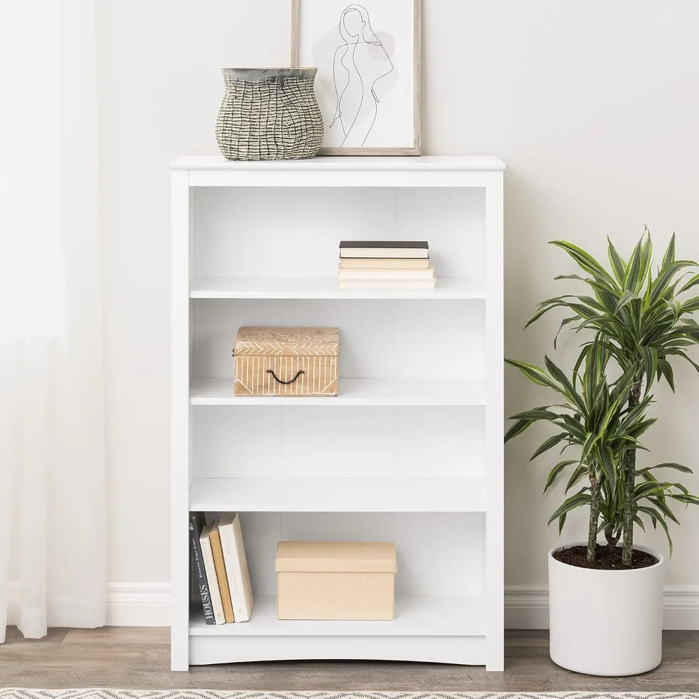 Home Office 4-Shelf Standard Bookcase White Finished in durable laminate 3 adjustable shelves 1 fixed shelf