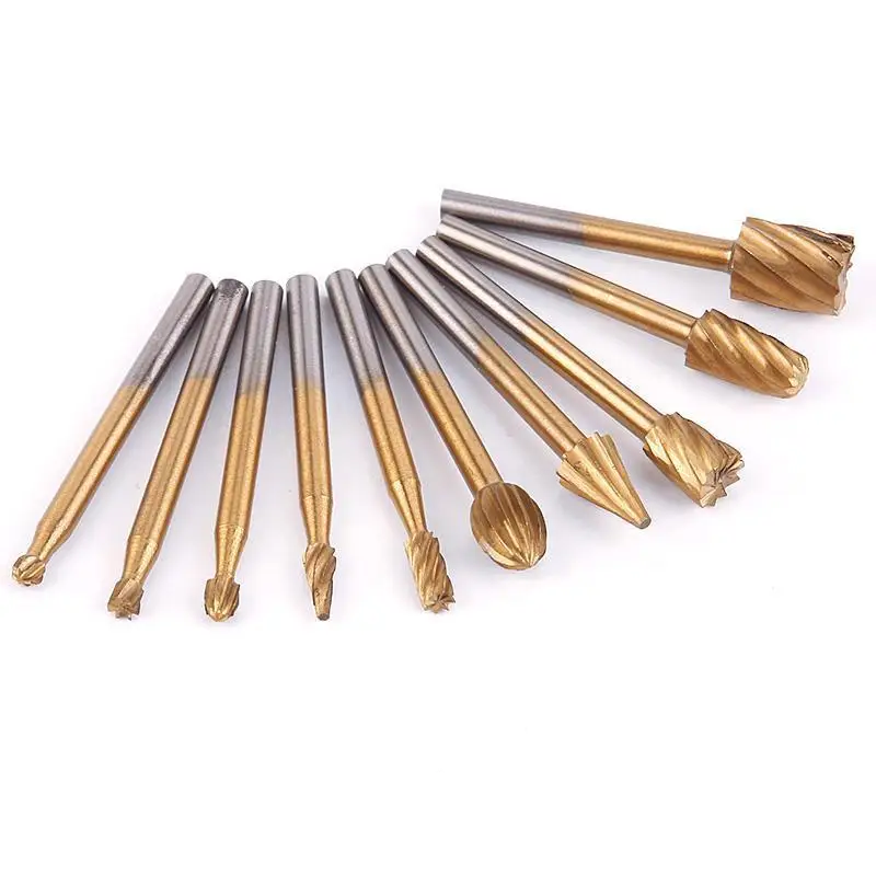 10Pcs HSS Router Drill Bit Set High Speed Steel Woodworking Milling Cutter For Wood Aluminum Plastic Engraving Grinding