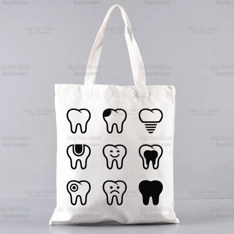 Sac fourre-tout en toile noire pour femme, sac à main esthétique, sac à dents drôle, dentiste, livraison gratuite, bas prix