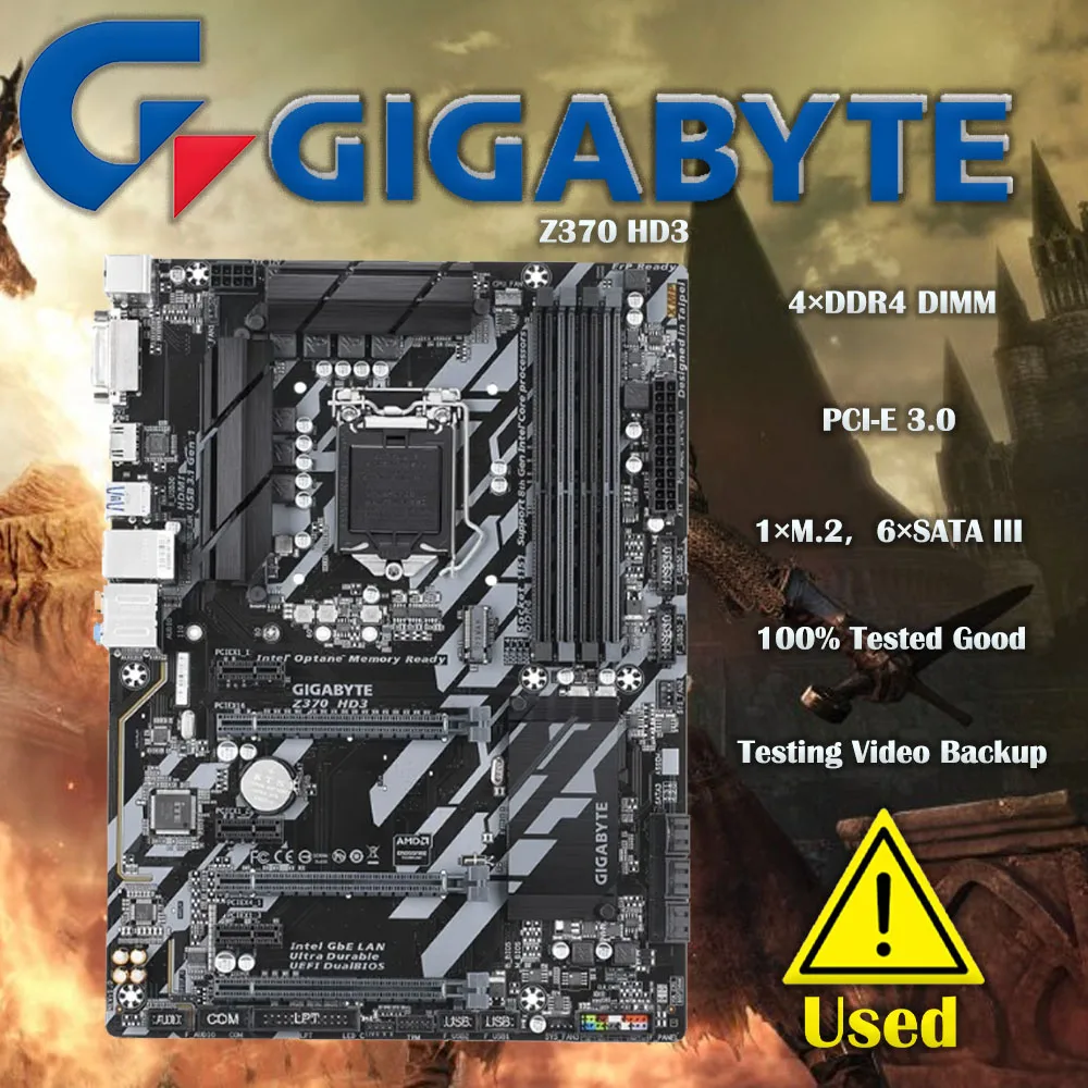 Used Gigabyte GA-Z370 HD3 Z370 HD3 Motherboard LGA1151 DDR4 Z370 Support i3 8100 i5 8500 I7 8700K