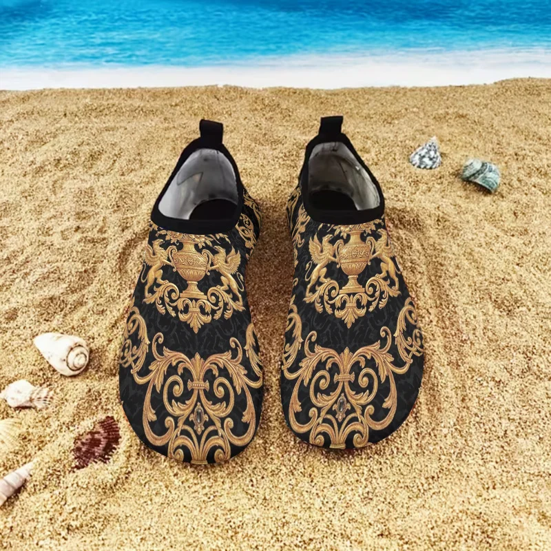 1 Pair Baroque Court Gold Sandals, Vintage Griffin Print Slides, Non-slip Soft Sole Luxury Slippers for Beach Daily Party