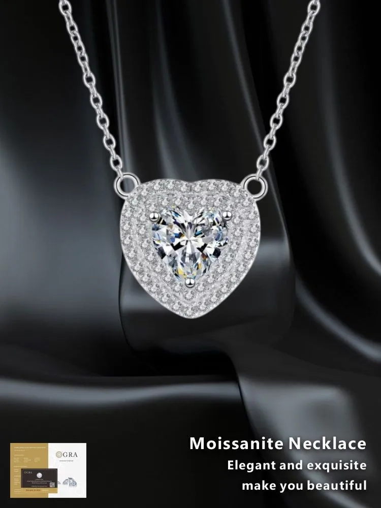 

Moissanite Sterling 925 Silver GRA Certified Romantic Love Heart-shaped Full Inlay Moissanite Pendant Necklace