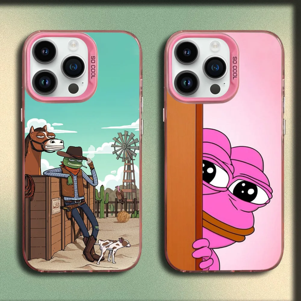 

Funny P-Pepe Frog Phone Case For iPhone 16,15,14,13,12,11,Mini,Pro,SE,MAX Pink Matte Silicone Cover
