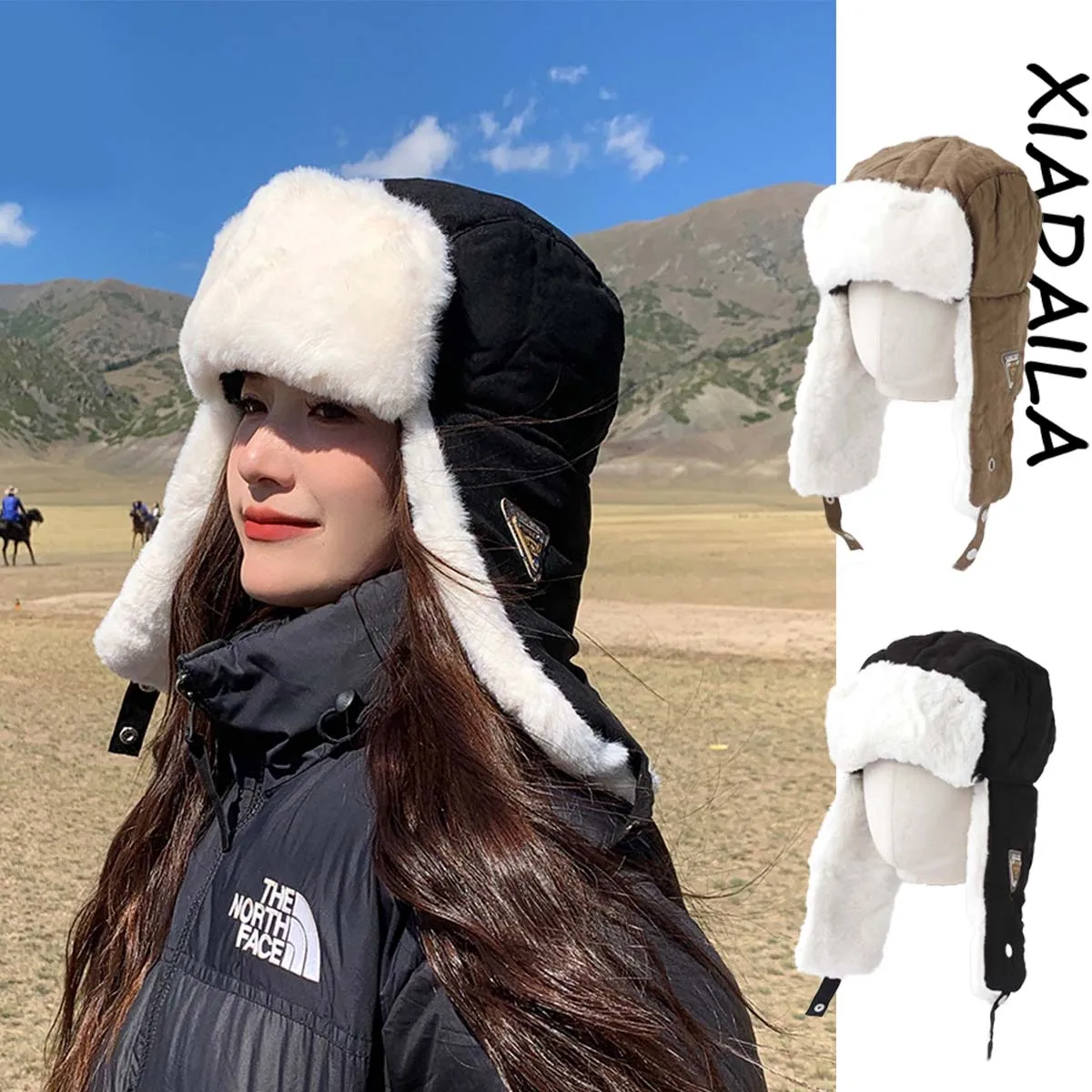 Ear cap top hats Bomber hat ball hat man Snow peak Big size Faux Fur hat Winter hat Outdoor cold hat ski mask Hat with earflaps