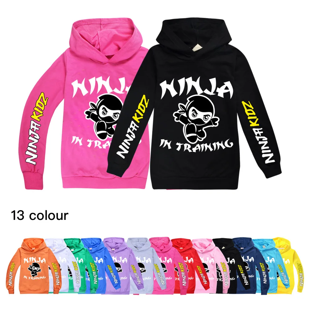 

New Children Outwear Baby Boys Tops Autumn Kids Clothes Girls NINJA KIDZ Print Sweatshirts With Hoodies Cotton Hooded Sweater