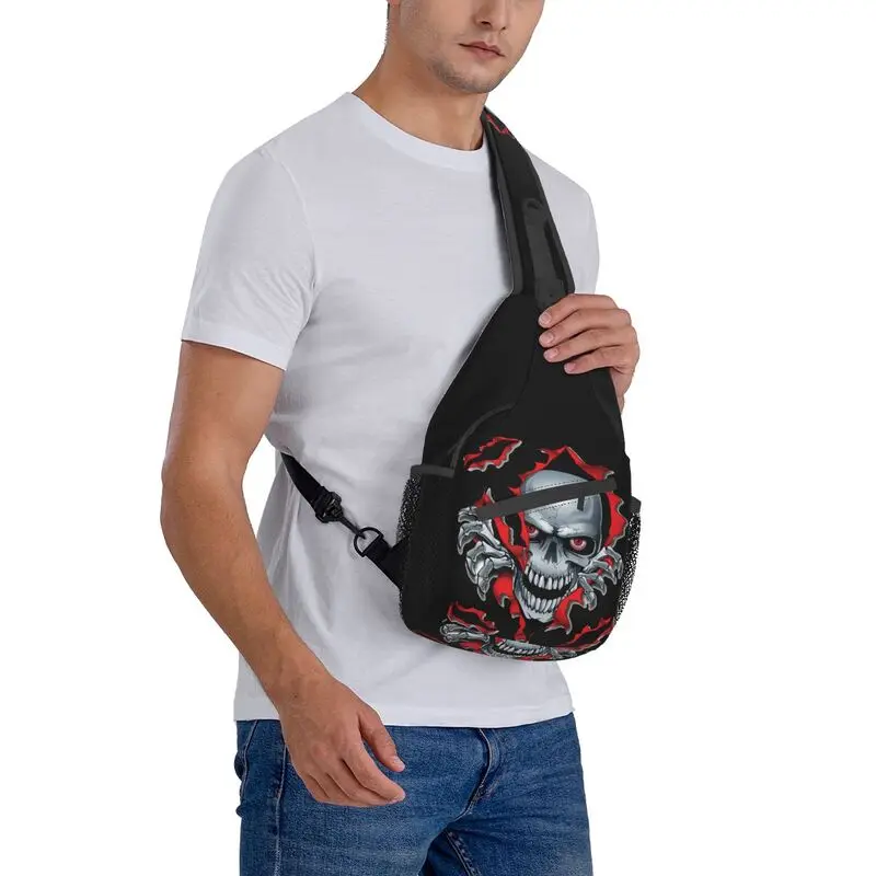 Rip Skull Sling Chest Bag Customized Gothic Skeleton Shoulder Crossbody Backpack for Men Cycling Camping Daypack