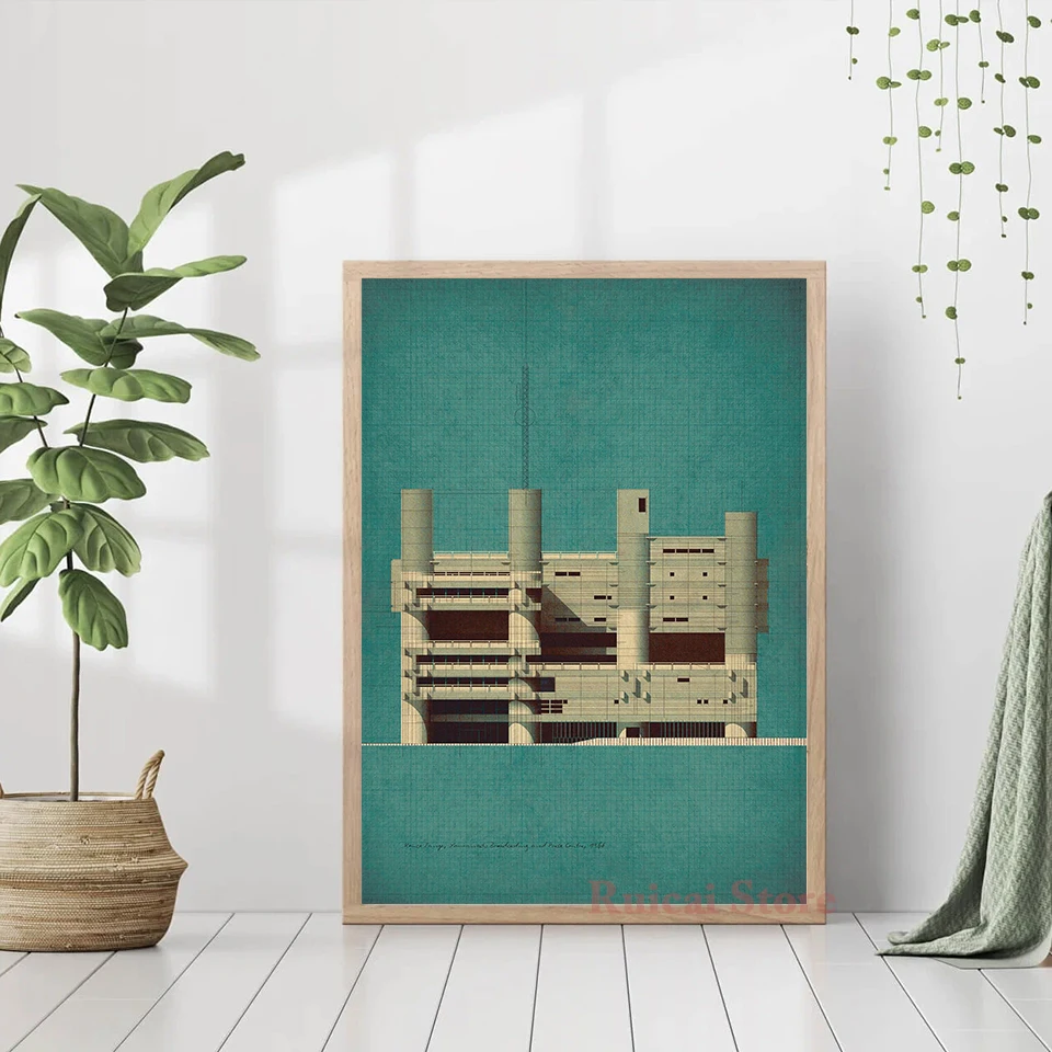 Kenzo Tange, Yamanashi Broadcasting and Press Centre,Picture Poster Canvas Art Room Wall Painting Home Decor