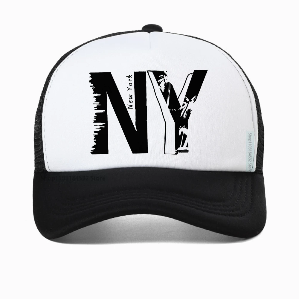 

Men's Summer Fashionable Casual cap Large New York Pattern Printed baseball cap outdoor Sports Breathable trucker hat mesh hats