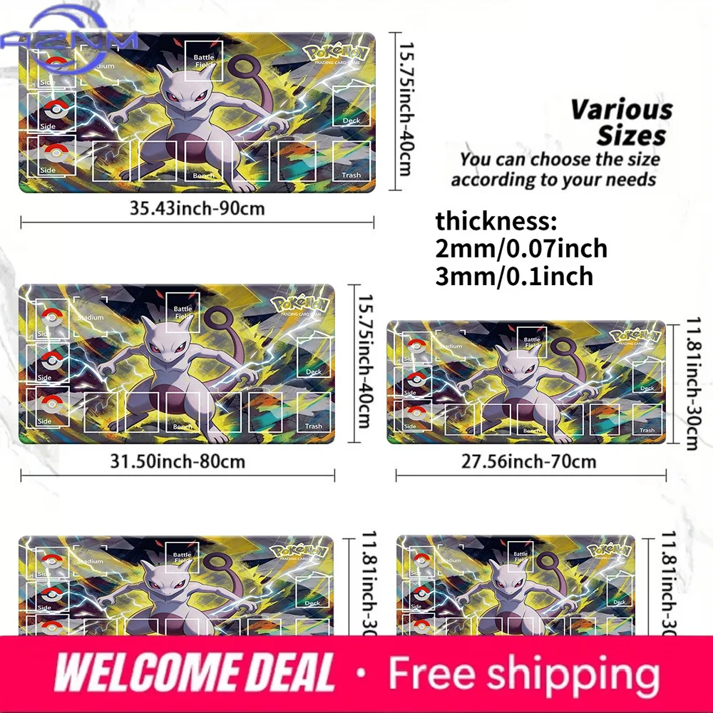Power Mewtwo Pokemon TCG Battle Field Playmat, alfombrilla grande antideslizante para ratón de juegos, alfombrilla para mesa de escritorio, todos los tamaños