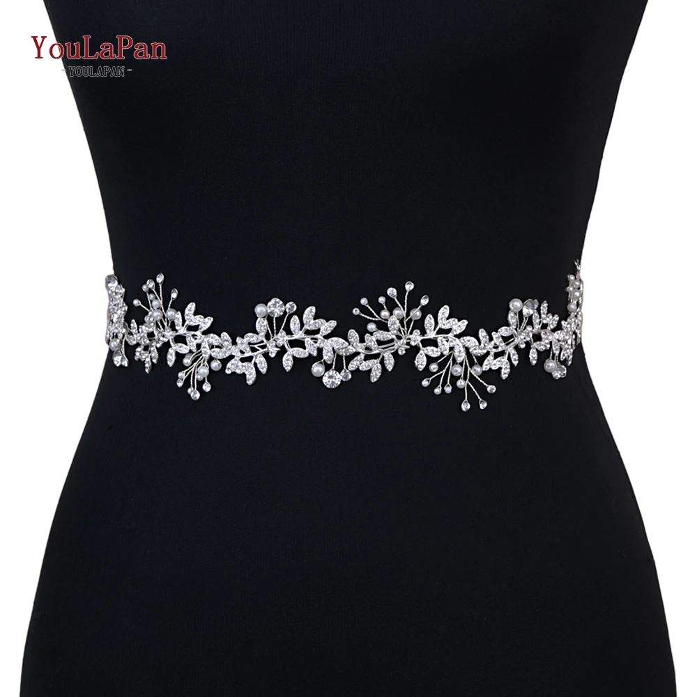YouLaPan Rhinestone szarfa do sukni ślubnej pas ze stopu liść pasy ślubne kobiety szata pas do sukni wieczorowej akcesoria ślubne SH233