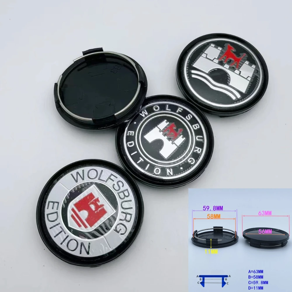 

4pcs 63mm 58mm Wolfsburg Logo Emblem Badge Car Wheel Center Caps Wheel Hub Center Dust Cover Rim Hubcaps M592 Car Accessories