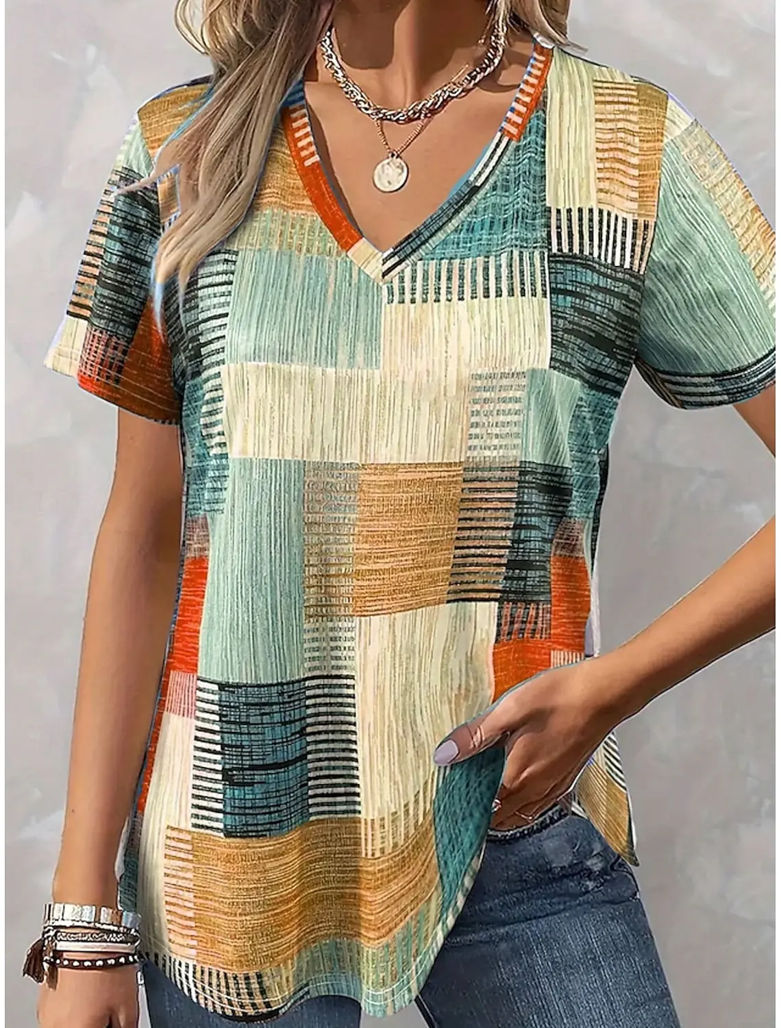 

Женская футболка, блузка с графическим рисунком в богемном стиле, винтажная футболка в стиле вестерн с короткими рукавами и v-образным вырезом, обычные топы, повседневная футболка с принтом абрикосового цвета, лето-весна