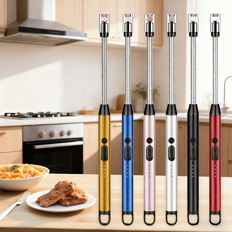 360 ° Rotatable Windproof Electronic Lighter, Stove Ignition Device, Equipped with a Durable Flexible Hose, USB Rechargeable, Suitable for Camping, Barbecuing, Emergency Survival, Outdoor Use, Also Ideal for Candles, Fireplaces, and Gas Stoves at Home, One-Touch Operation Makes It Easy for Seniors to Use