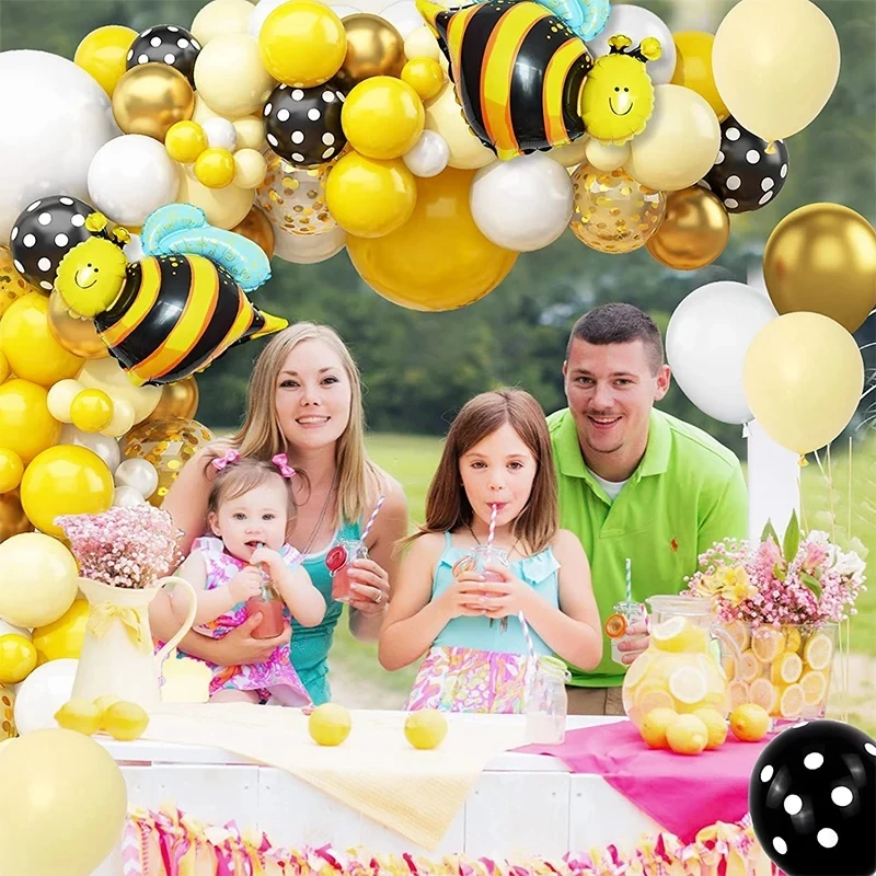 118Pcs A set of yellow bee themed balloon arch wreath set, boys and girls happy birthday party baby shower decoration