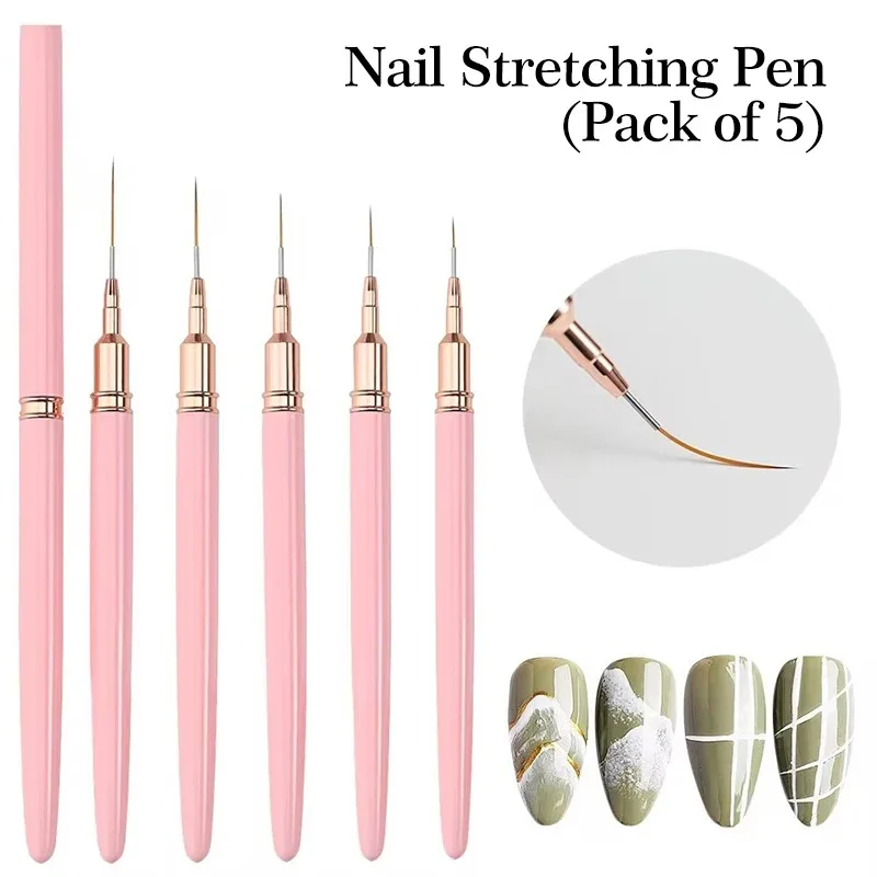 5PCS Nail Art Liner Brush Set For UV Gel French Stripe Line Painting Drawing Flower Pen Professional Manicure Brushes Tool