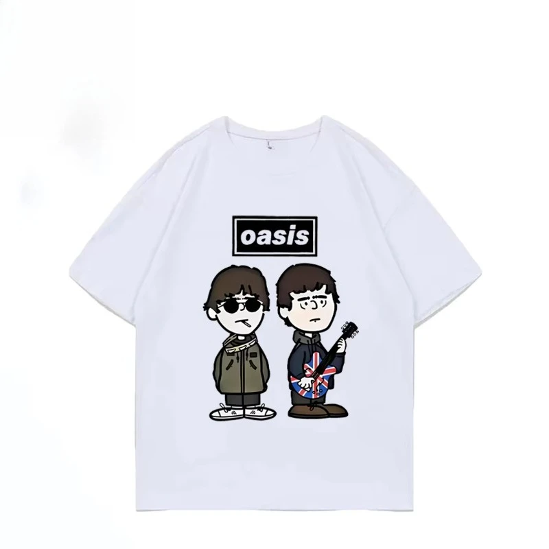 Koszulka męska/damska z krótkim rękawem, bawełniana, letnia, w stylu vintage, hip-hop, streetwear, z grafiką zespołu rockowego O-Oasis Live 25 Punk.