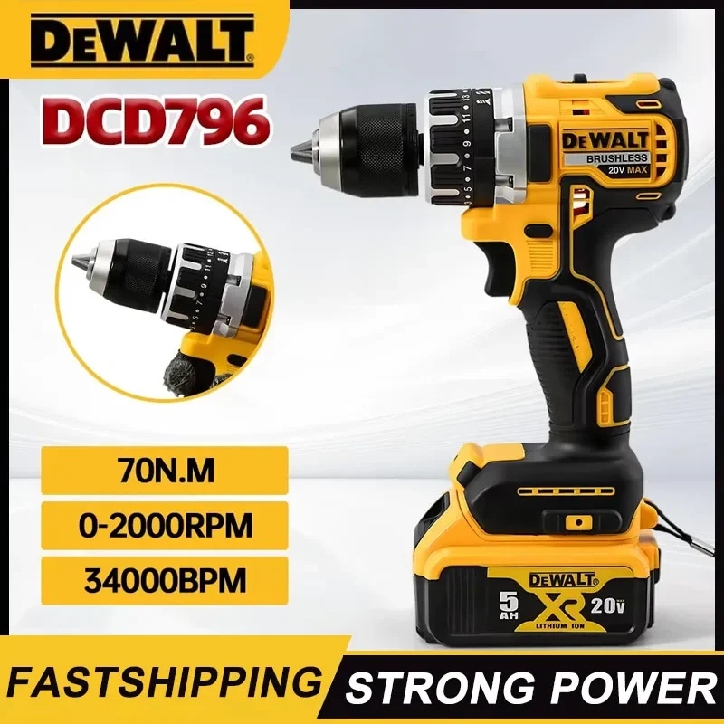 Dewalt DCD796 Cordless Brushless Impact Drill Brushless Drill Multifunctional Rechargeable Portable  20V Battery Power Tools