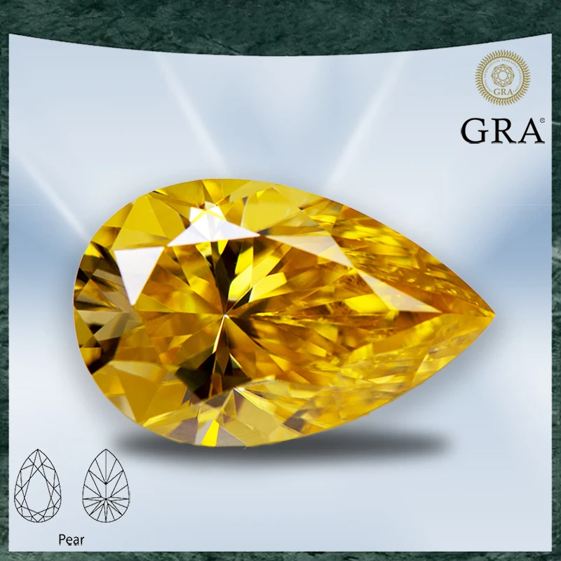 

Moissanite Stone Pear Shaped Lemon Yellow Colour VVS1 with GRA Certificate for Gemstone Charms Beads Top Jewelry Making Material