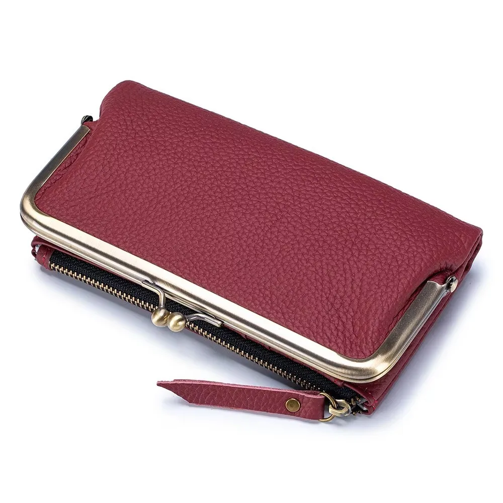 Lady Handy Bag Woman Purse Japanese Style Multifunctional Long Wallet For Women Genuine Leather Lychee Pattern Clutch Wallet