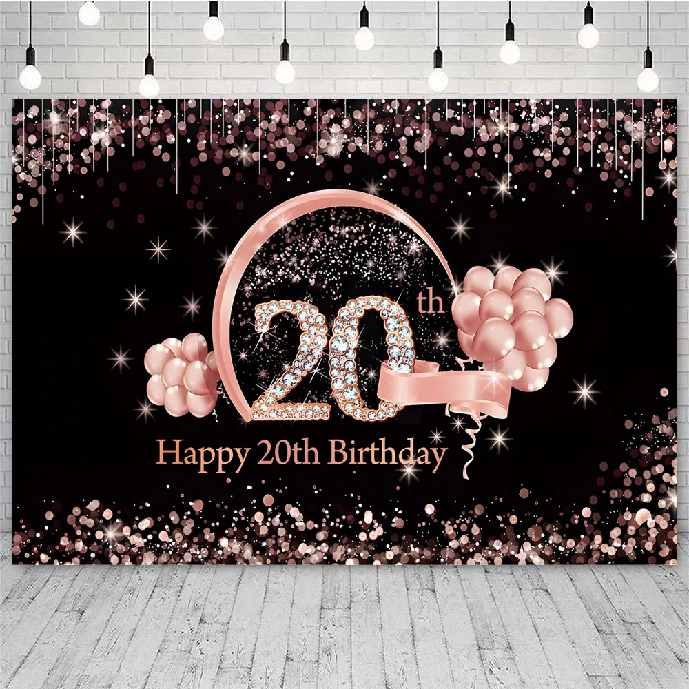 Happy 20th Birthday Backdrop Banner Red and Black 20 Years Old Decoration Photography Background Party Supplies Studio Props