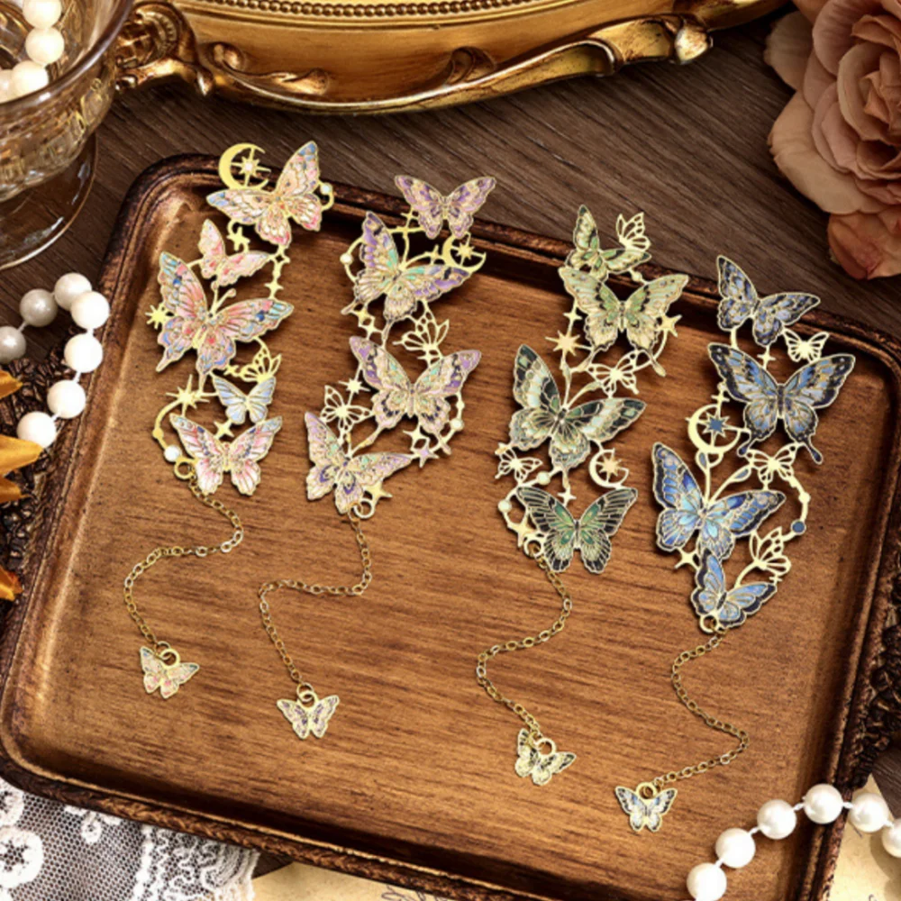 Irregular Hollow Butterfly Bookmark Student Metal Bookmarks with Pendant Page Separator Reading Books Clip School Supplies Gifts