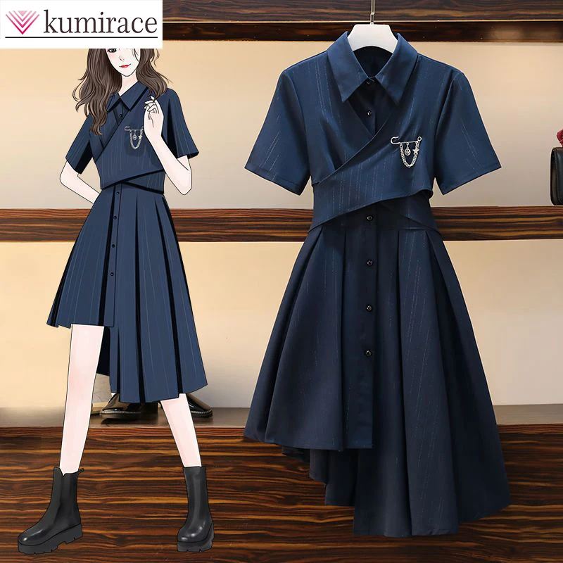 2022 Academy Style Strap Dress Women\'s 2022 Fashion Square Collar Polo Shirt Asymmetrical Dress Student Fashion Street Dress