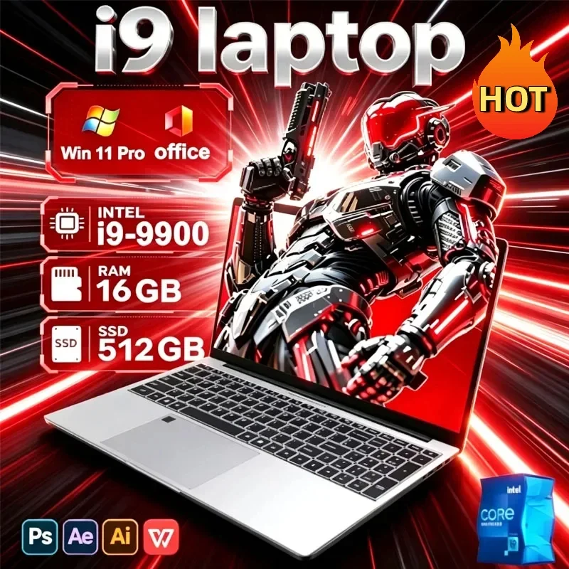 2026 15.6 Ultra Slim Laptop Intel Core I9-9900 16GB RAM 1/2TB SSD Windows 11 Fingerprint Unlock Office Game Backlight Laptop
