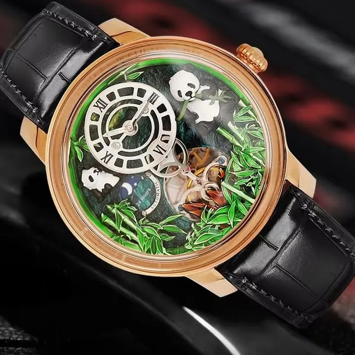 HANBORO Men Automatic Watch 46mm Mechanical Wristwatch Waterproof Luminous Skeleton Panda Dial Miyota Mov