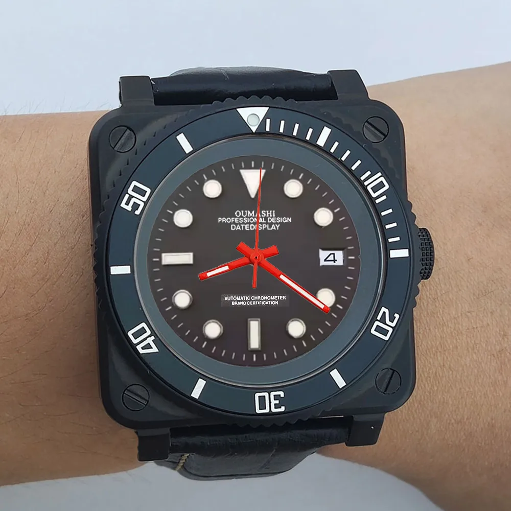 Fashionable square men's watch NH35 sports automatic movement Sapphire glass water-resistant 10BAR Luxury cowhide strap watches