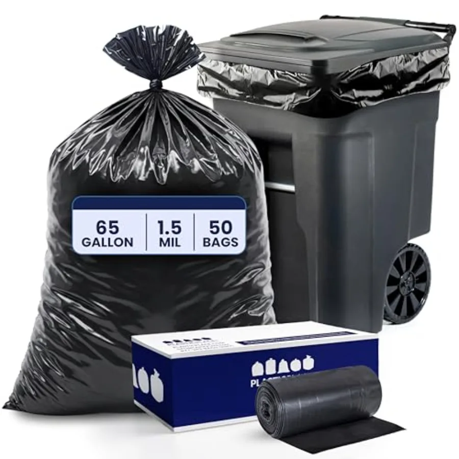 

Trash Bags │ 1.5 Mil │ Black Heavy Duty Garbage Can Liners │ 50" x 48" 100 Count