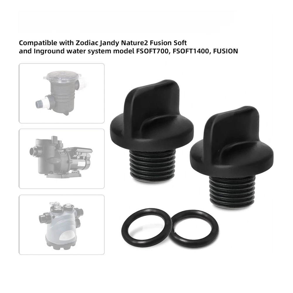 Paquete de 2 tapones de drenaje R0446000 + tapón de perilla atornillada de repuesto con junta tórica para bombas de filtro de piscina Zodiac Jandy, sistemas de purificación de agua