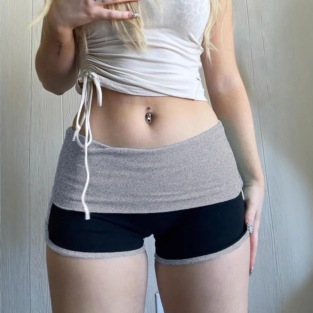 Y2K Hip Shorts Women American Street Style Letter Print Sexy Tight Fitting Peach Hip Sports Hot Pants