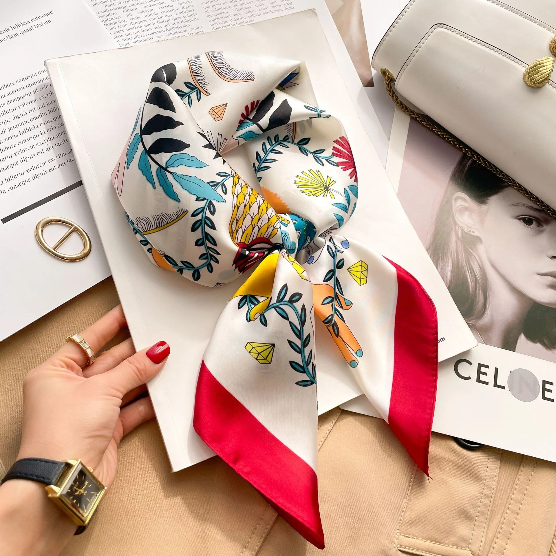 

Шарф с принтом 70 см, универсальный, из имитации шелка, высококачественный квадратный платок, аксессуар для одежды, керчиф, шаль, защитный головной платок