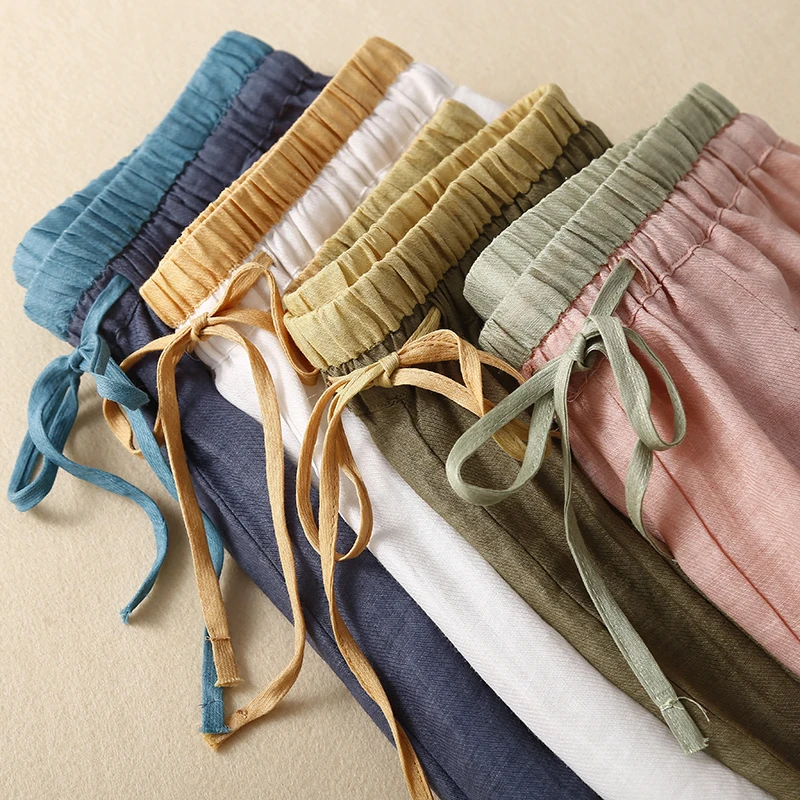 Women's Loose Casual Hemp Lantern Pants High Waist Nine Points Commute Sle Korean Version Cotton Linen Drapey Harem Trousers