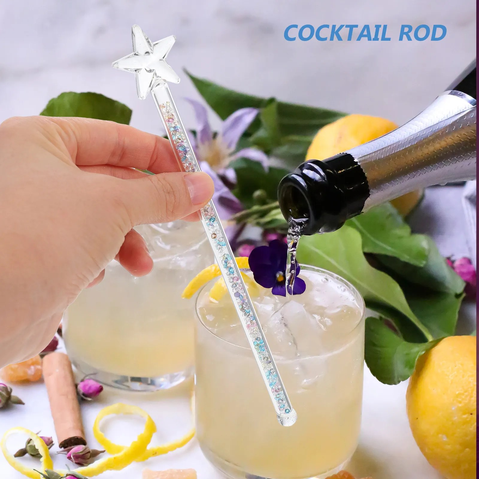 Five Point Star Glass Stirring Rod Elegant Cocktail Stirrer for Home Bar Party Milk Tea Shop Coffee Shop Wine Tasting Stirring