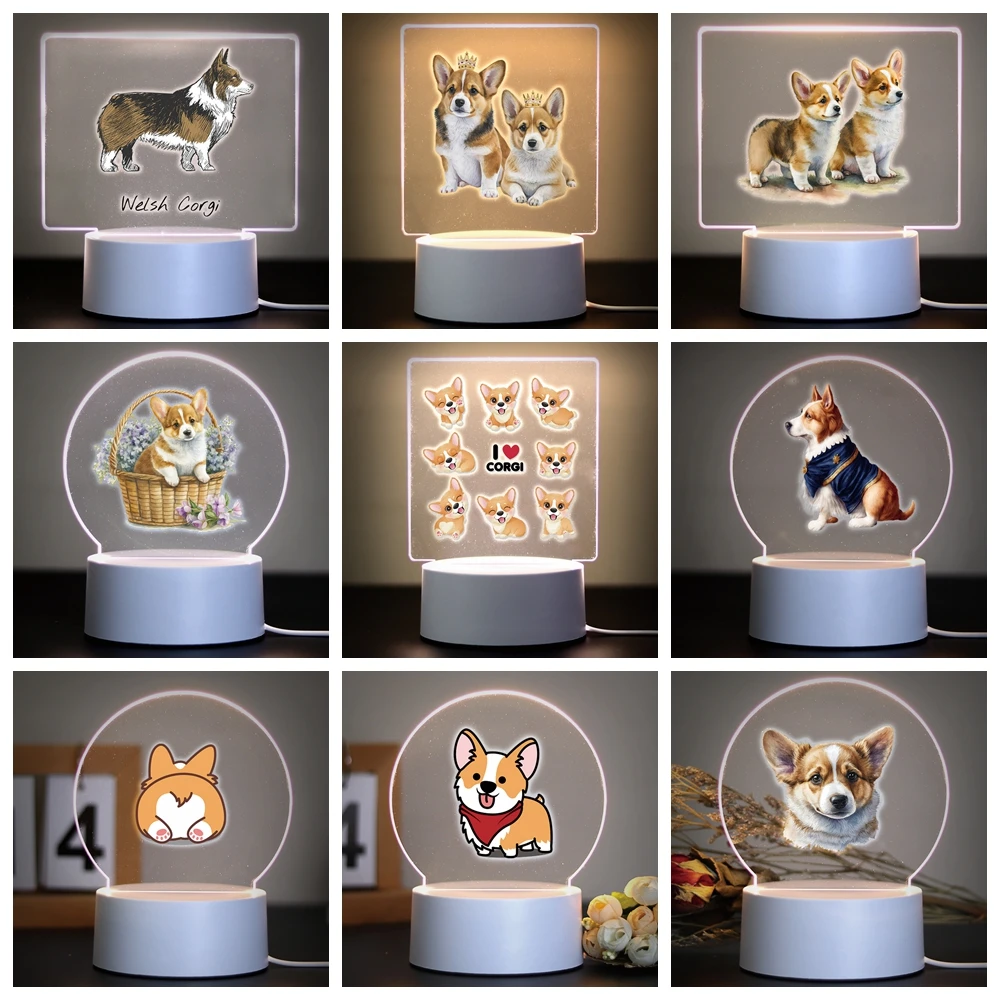 Corgi 3D Led do sypialni lampki nocne zmienna kolorowa lampa stołowa 3D lampka nocna z czarna podstawa do światła dekoracja sypialni