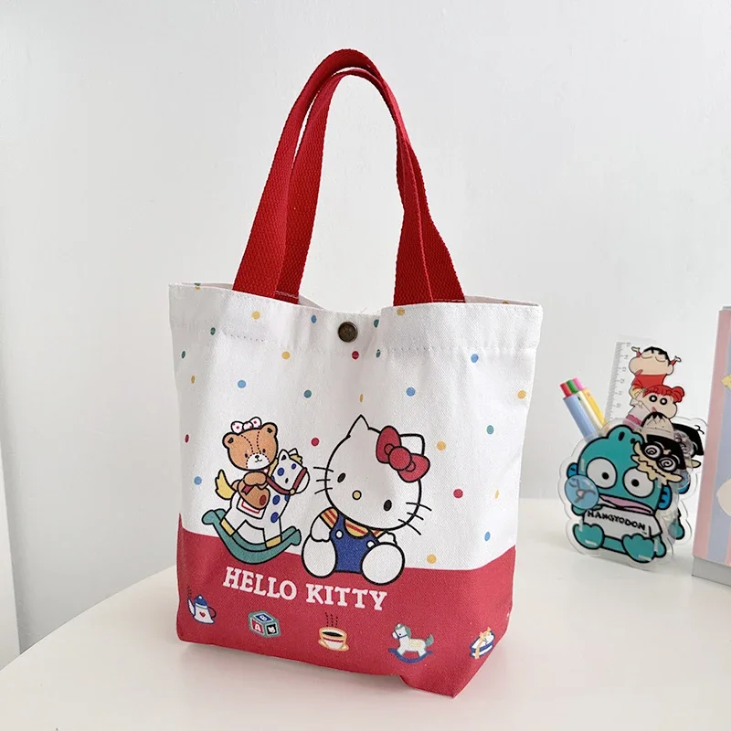 Women Hello Kitty Shoulder Tote Bags Sanrio Cartoon Canvas Hand Bags for Women with Hasp Girls Luxury Brand Bag Designer Bag